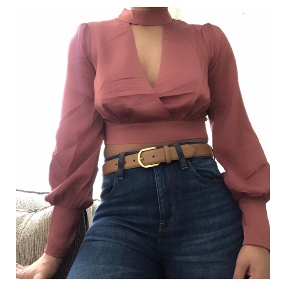 NWT Dusty Rose Satin Open Back Crop Top - Picture 3 of 5